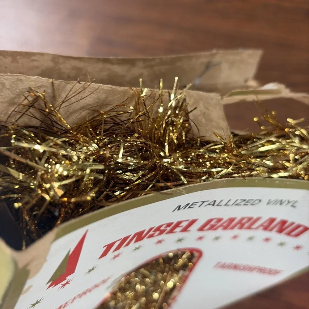 Gold Tinsel Garland Lot of 3 Metallized Christmas Tree Decor 50ft Retro Box VTG